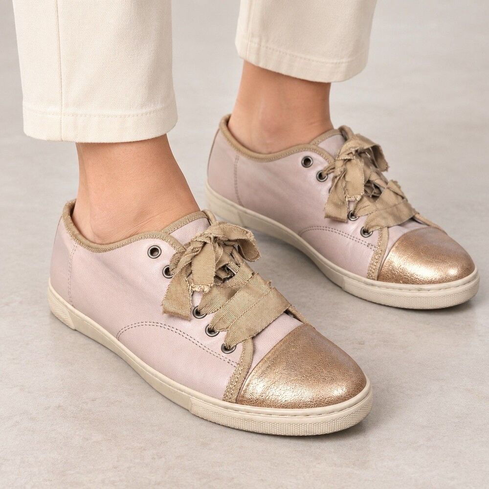 Lanvin Cap Toe Sneakers Pink Rose Gold EU 40 Women’s 9 Men’s 7 Leather D
